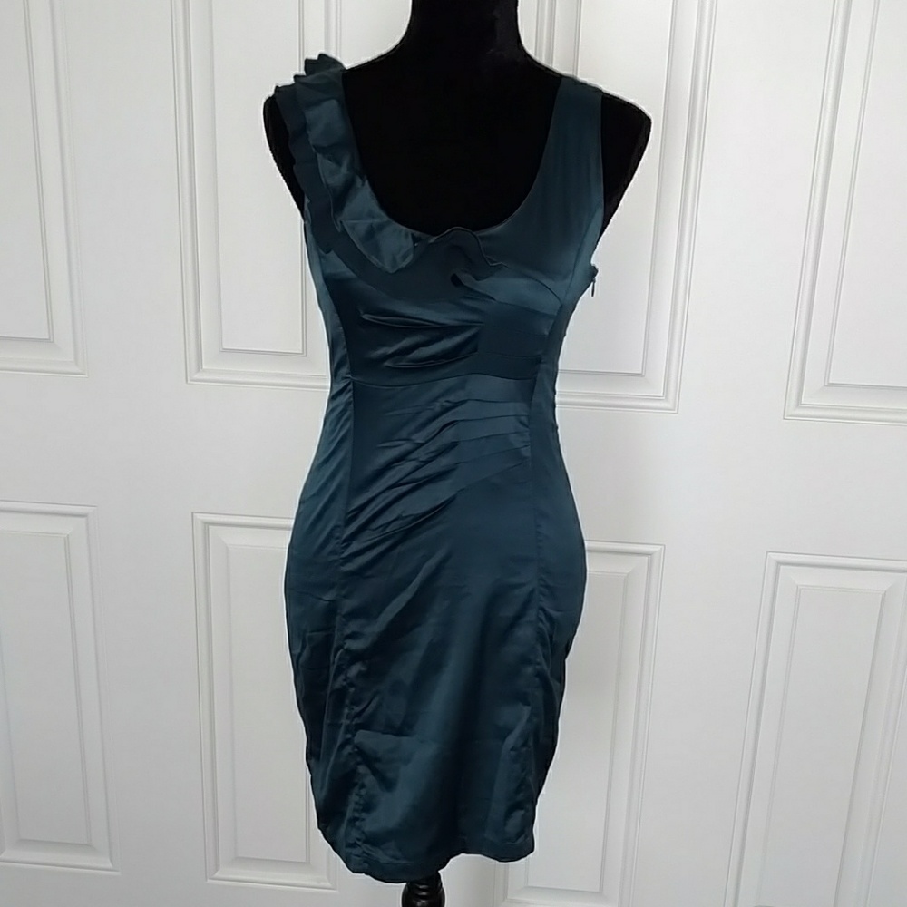 NWT Teal silky dress with ruffle
